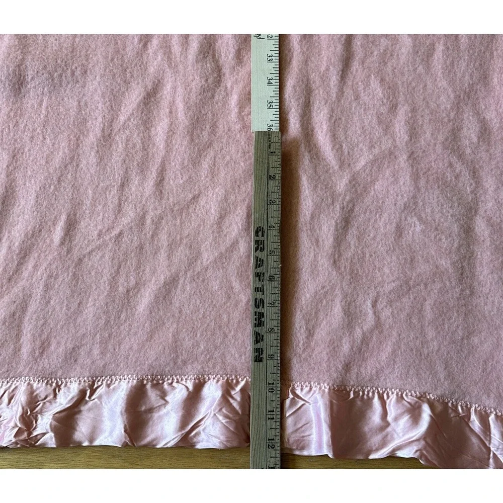 Vintage Satin Trim Acrylic Baby Blanket Pink Retro Crib 48